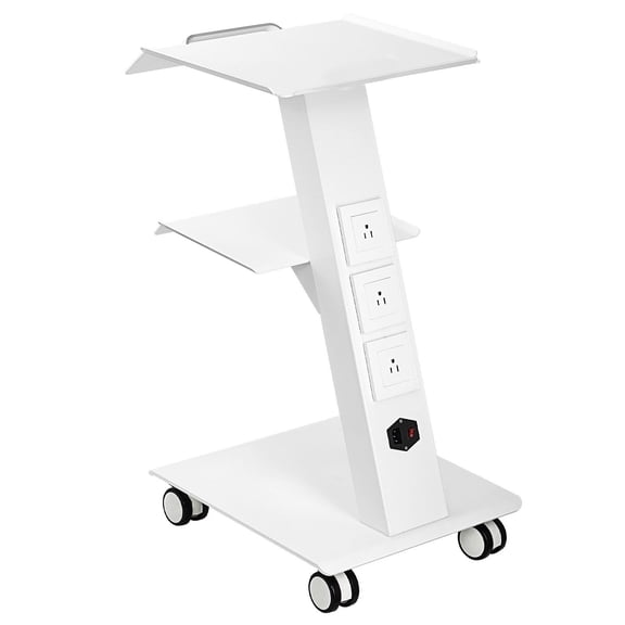 Lab Trolley - 3-Tier Rolling Cart with Outlet, 220lbs Capacity - Metal Mobile Utility Cart for Lab, Clinic, Salon, School - Swivel Wheels