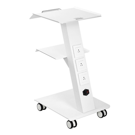 Lab Trolley Rolling Cart - 3 Tier Metal Utility Cart with Socket & Wheels - 220lbs Capacity for Lab, Salon, Beauty