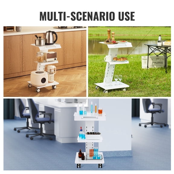 Lab Trolley,Rolling Lab Cart with Built-in Socket,3-Layer Metal Mobile Trolley,Tray Rolling Clinic Cart with Swivel Wheels,220 lbs Weight Capacity,for Lab,Clinic,Beauty&Salon