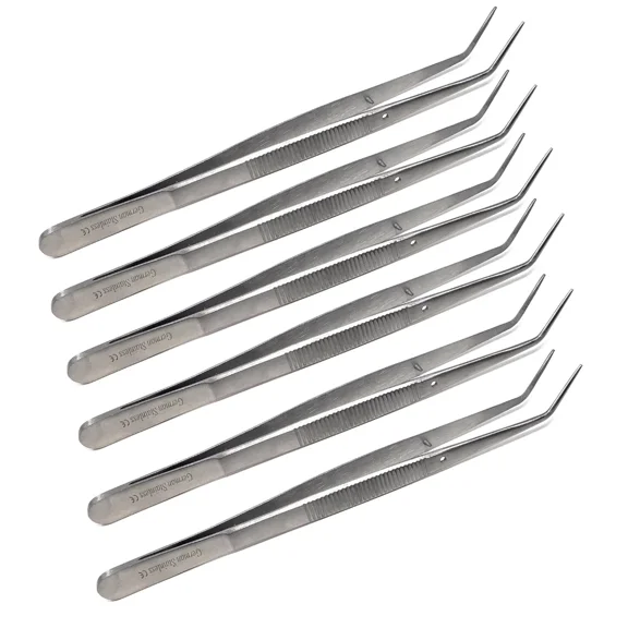 Lab Tweezers All Purpose Angled Forceps For Lab Work Slide Experiments Microscope Tweezers For Students and Nurse Interns Cotton Pliers Stainless Steel