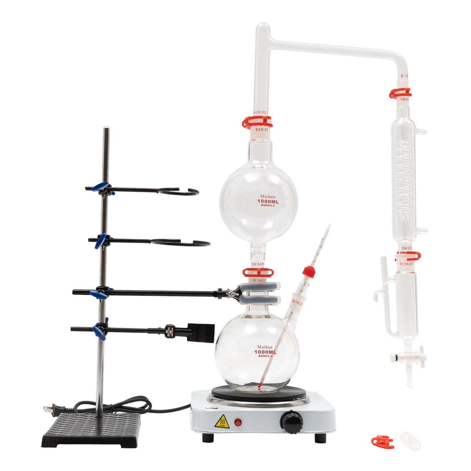 Lab Vacuum Filtration Distillation Apparatus with 1000W Electric Stove, Stable Frame, High-Boron Silicon Glass, Efficient Heat Dissipation, Complete Kit for Chemical Separation and Purification