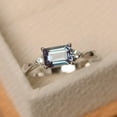 thumbnail image 1 of Lab alexandrite ring, color changling stone ring, emerald cut, June birthstone, sterling silver,, 1 of 4