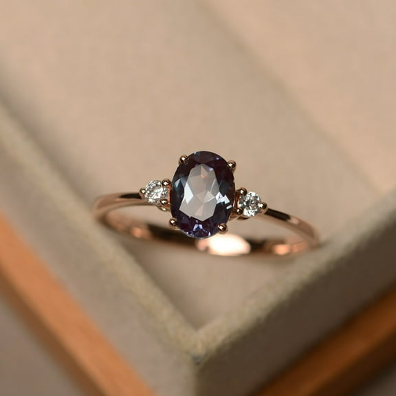 Lab alexandrite ring,oval cut,rose gold rings,alexandrite engagement ring,color changing stone