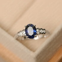Lab sapphire ring, September birthstone, white gold engagement ring, oval cut blue stone ring