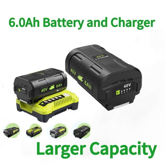 LabTEC 1Pack 40V 6.0Ah Lithium Ion Battery + Charger for Ryobi 40 Volt Battery OP4040 OP4050A OP4026 OP4026A OP4030 OP4050