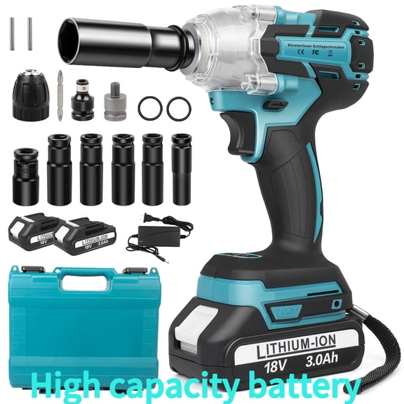 LabTEC 18V Cordless Impact Wrench 1/2 inch Brushless Power Impact Gun Electric Impact Driver for Car Home(Blue/550N.m/2x3.0Ah battery&charger kit)