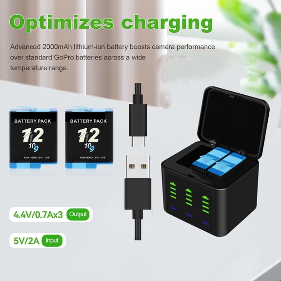 LabTEC 2PCS Battery and 1 Charger for GOPRO 3.85V 2Ah 7.7WH Charging