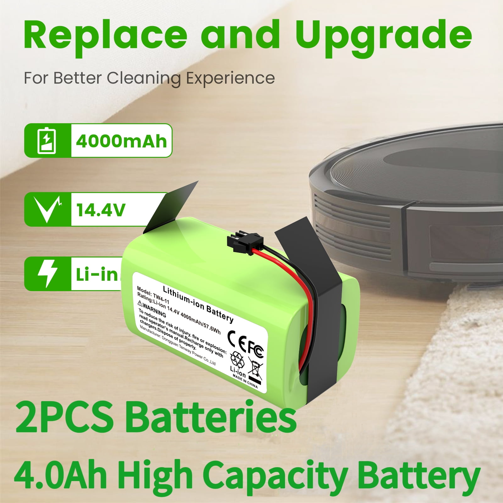 Batterie LabTEC 14,4V 4000mAh Pour Eufy RoboVac 11S/12/15C/30C Et Ecovacs Deebot N79S – Remplacement + Tournevis - 11
