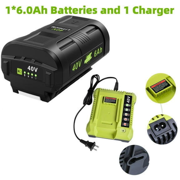 LabTEC 40V 6.0Ah Lithium Ion Battery + Charger,for Ryobi Compatible with OP4040 OP4050A OP4026 OP4026A OP4030 OP4050