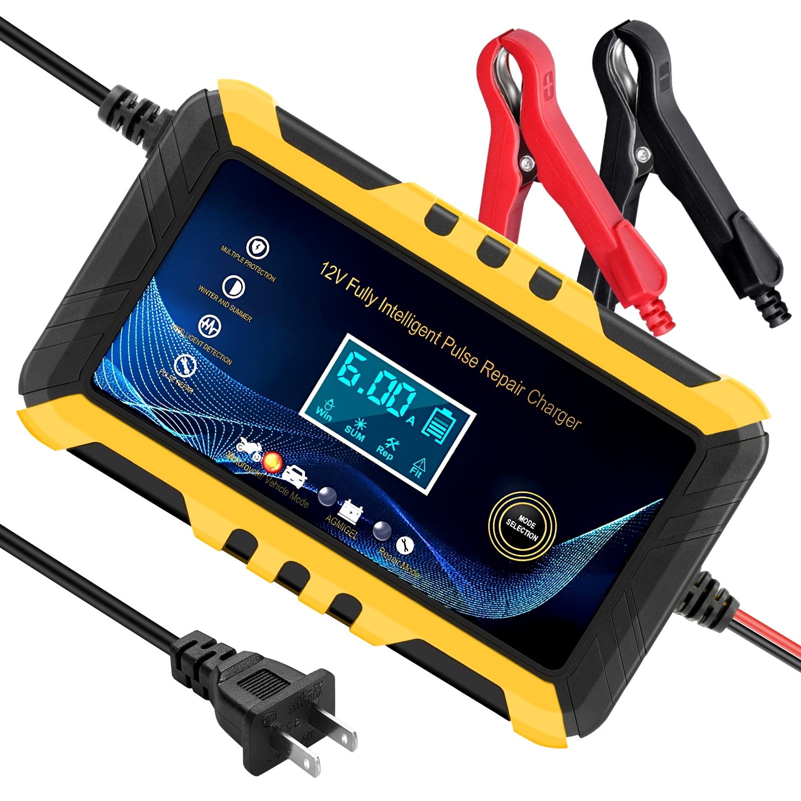 LabTEC Car Battery Charger 12V Automotive 6-Amp Fully Automatic Smart Charger Trickle Charger and Maintainer Car Battery Repair and Desulfator for Cars Boat Motorcycle Lawn Mower RV ATV SUV