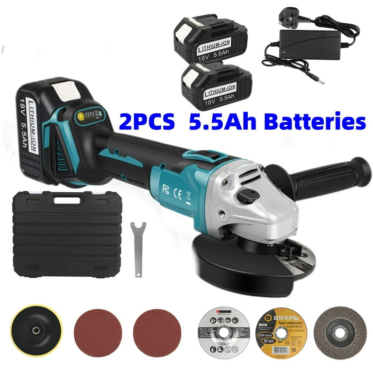 LabTEC Cordless Angle Grinder with 18V 5.5Ah Li Ion Battery Charger Brushless Motor Battery Powered by Makita Grinder Tool Set for Metal Wood