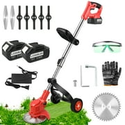 LabTEC Cordless Edge String Trimmer with Wheel, Lawn Grass Edger Tool with 2PCS 5.5 Ah Lithium-Ion Battery, Charger for Lawn