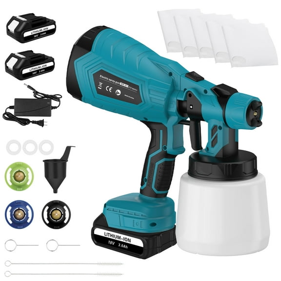 LabTEC Cordless Electric Paint Sprayer Battery Powered with 2PCS 3.0Ah Battery and Charger for House Painting, 3 Nozzles for Furniture, Cabinets, Wall, Fence