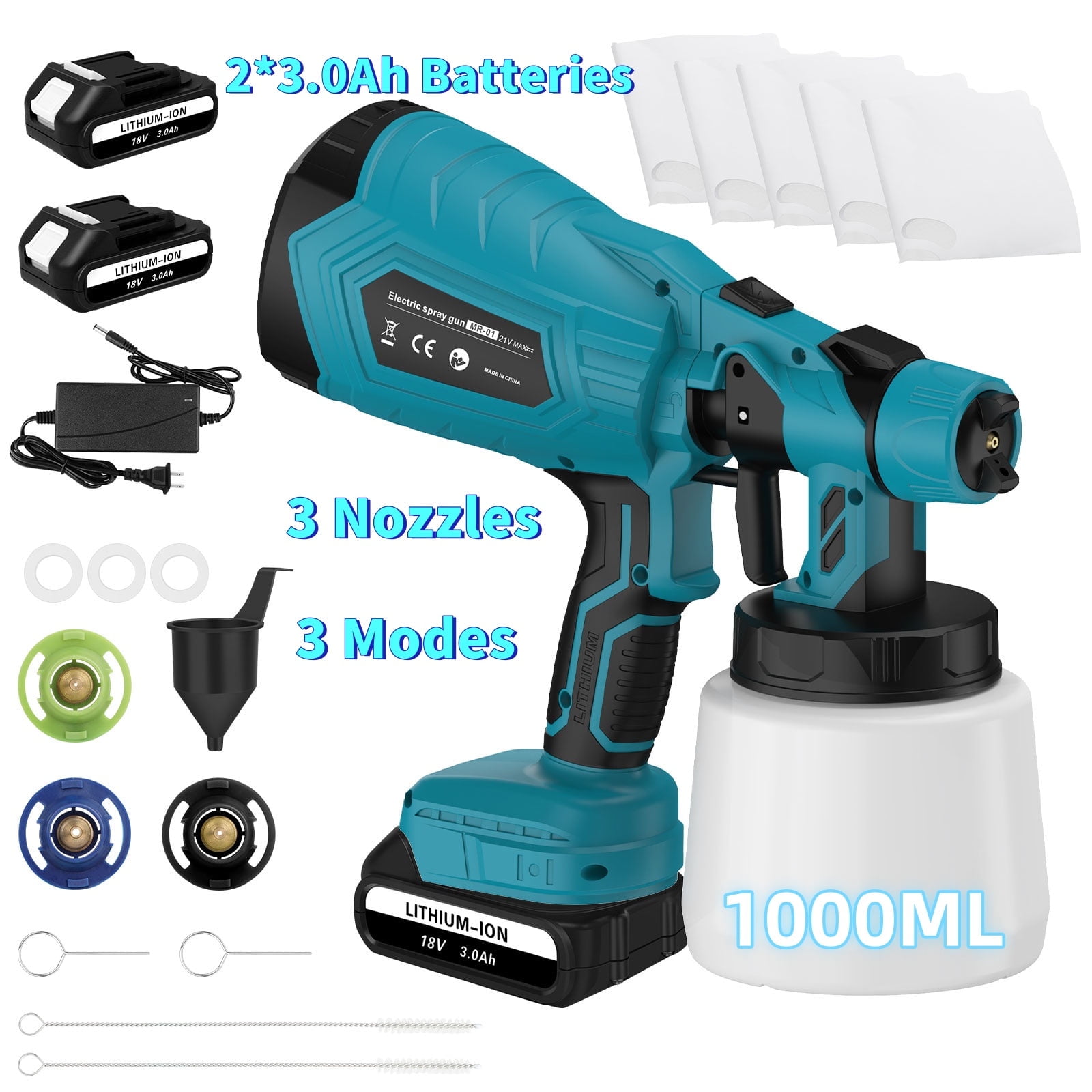 LabTEC Paint Sprayer, Electric Spray Gun with 2*3.0Ah Battery and ...