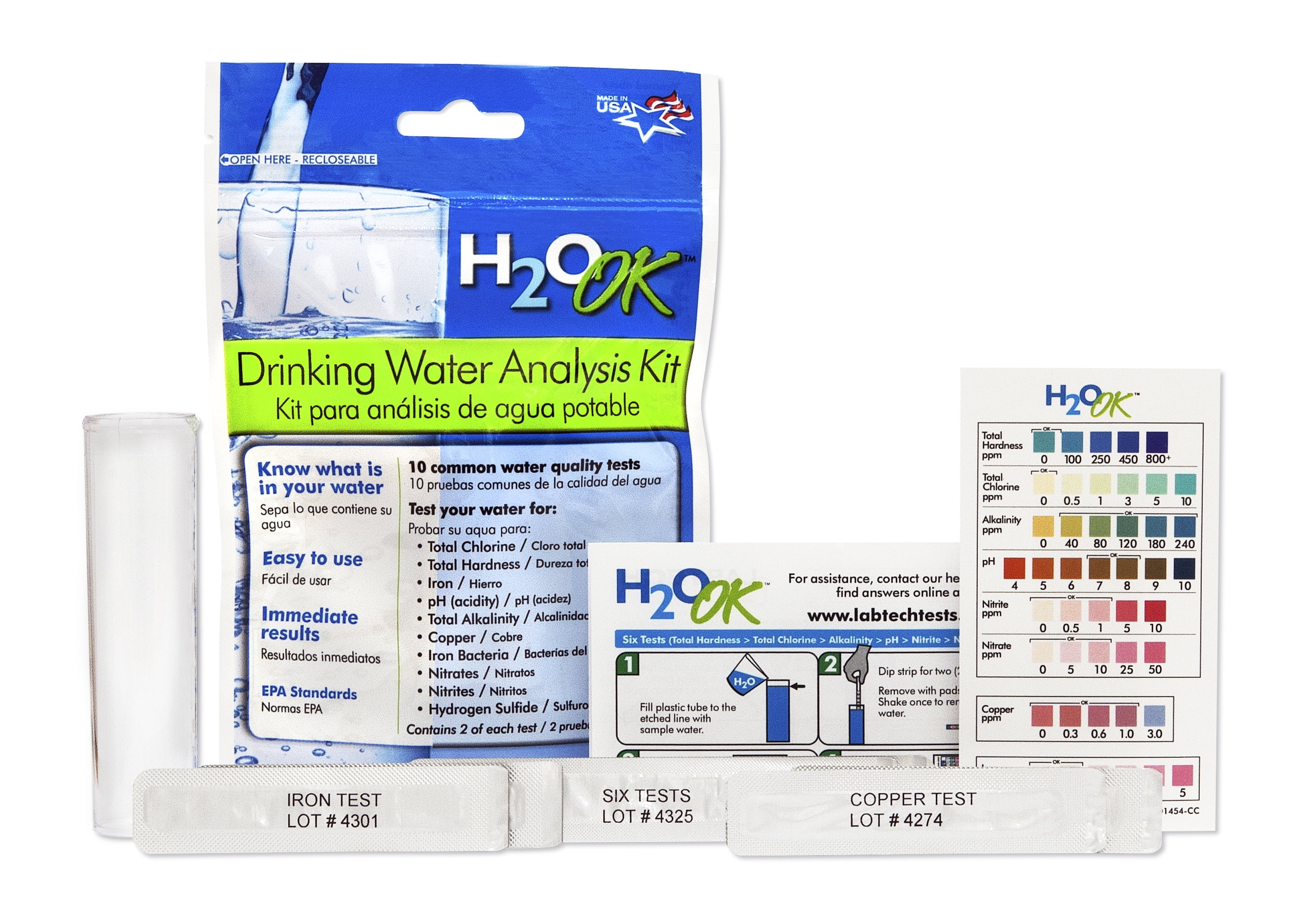 LabTech LT5010 H2O OK Drinking Water Analysis Test Strips Kit, 10 Water