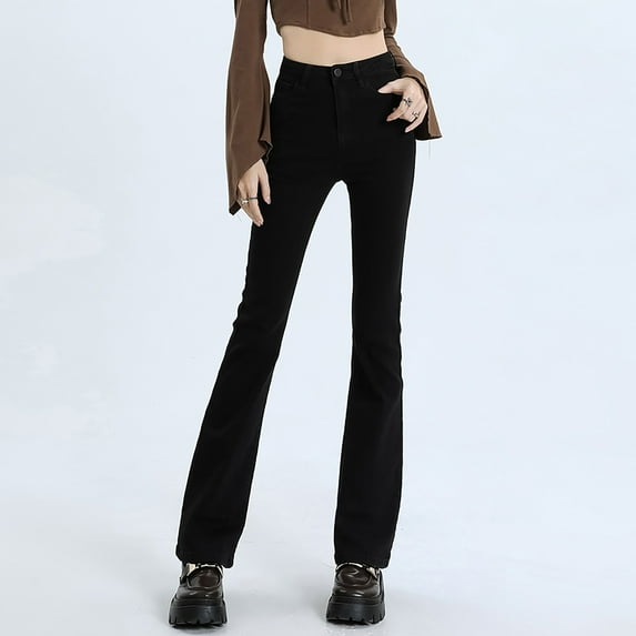 Labakihah Bell Bottom Jeans for Women Flare Pull On High Waisted Elastic Waist Trendy Stretch Denim Pants and Flare Jeans for Women Black