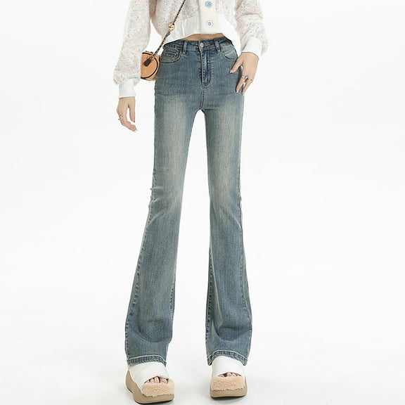 Labakihah Bell Bottom Jeans for Women Flare Pull On High Waisted Elastic Waist Trendy Stretch Denim Pants and Flare Jeans for Women Sky Blue