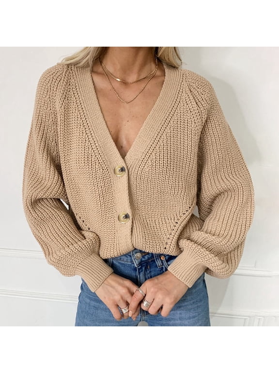 Cardigan For Women Women'S Long Sleeve Knit Sweater Open Front Cardigan Button Loose Outerwear Womens Tops Khaki