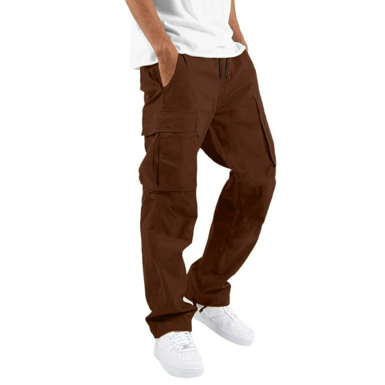 Grey Men Cargo Pants Mens Street Casual Sports Multi Pocket Foot Hat Rope  Waist Tie Solid Color Woven Cargo Pants 