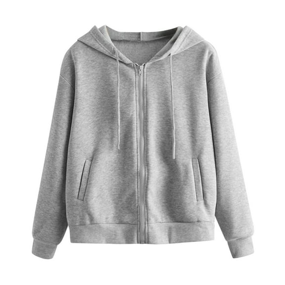Labakihah Hoodies For Women Women Casual Solid Long Sleeve Zipper Pocket Shirt Hooded Sweatshirt Tops Zip Up Hoodie Women Grey