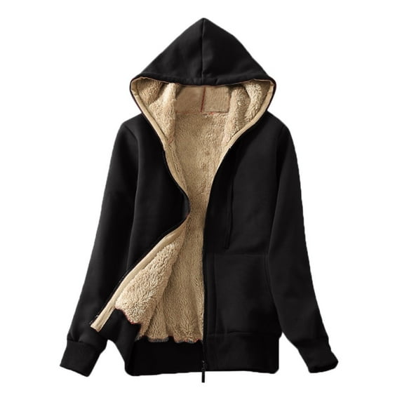 Labakihah Hoodies For Women Women'S Casual Winter Warm Sherpa Lined Zip Up Hooded Sweatshirt Jacket Coat Black
