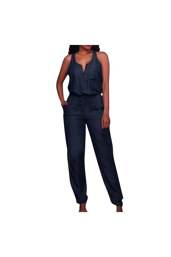 Jeans For Women Womens Casual Off Shoulder Denim Jeans Pocket Sleeveless Jumpsuits Rompers Overalls Women Navy