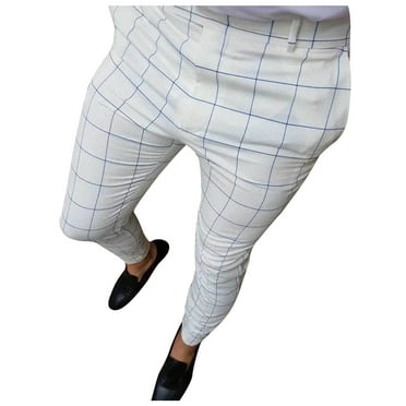 Manxivoo men's Pants men's Casual Plaid Print Skinny Pencil Pants ...