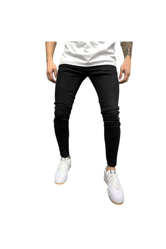 Labakihah Mens Jeans Mens Casual Fitness Solid Bodybuilding Pocket Skin Full Length Sports Pants Skinny Jeans Men Black