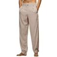 thumbnail image 1 of Labakihah Mens Pants Mens Fashion Casual Solid Color Try Breathable Linen Pocket Elastic Waist Large Size Pants Trousers Khaki, 1 of 9