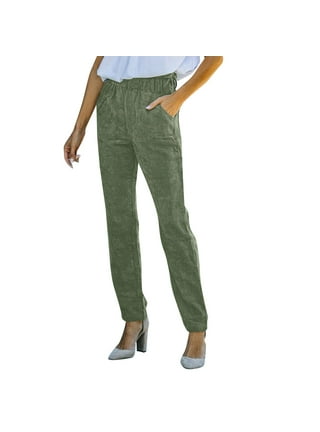Winter Solid Color Thick Warm Corduroy Casual Pants,long Plus Velvet High  Waist Women's Pants,elastic Waist Warm Pants,90s Green Pants -  Canada