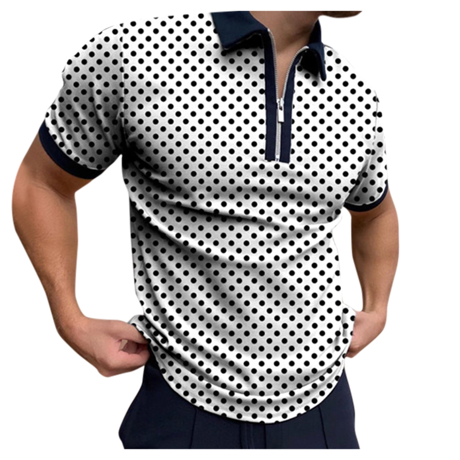 Labakihah Polo Shirts for Men Polka Blouse Dot Polos Casual Zipper