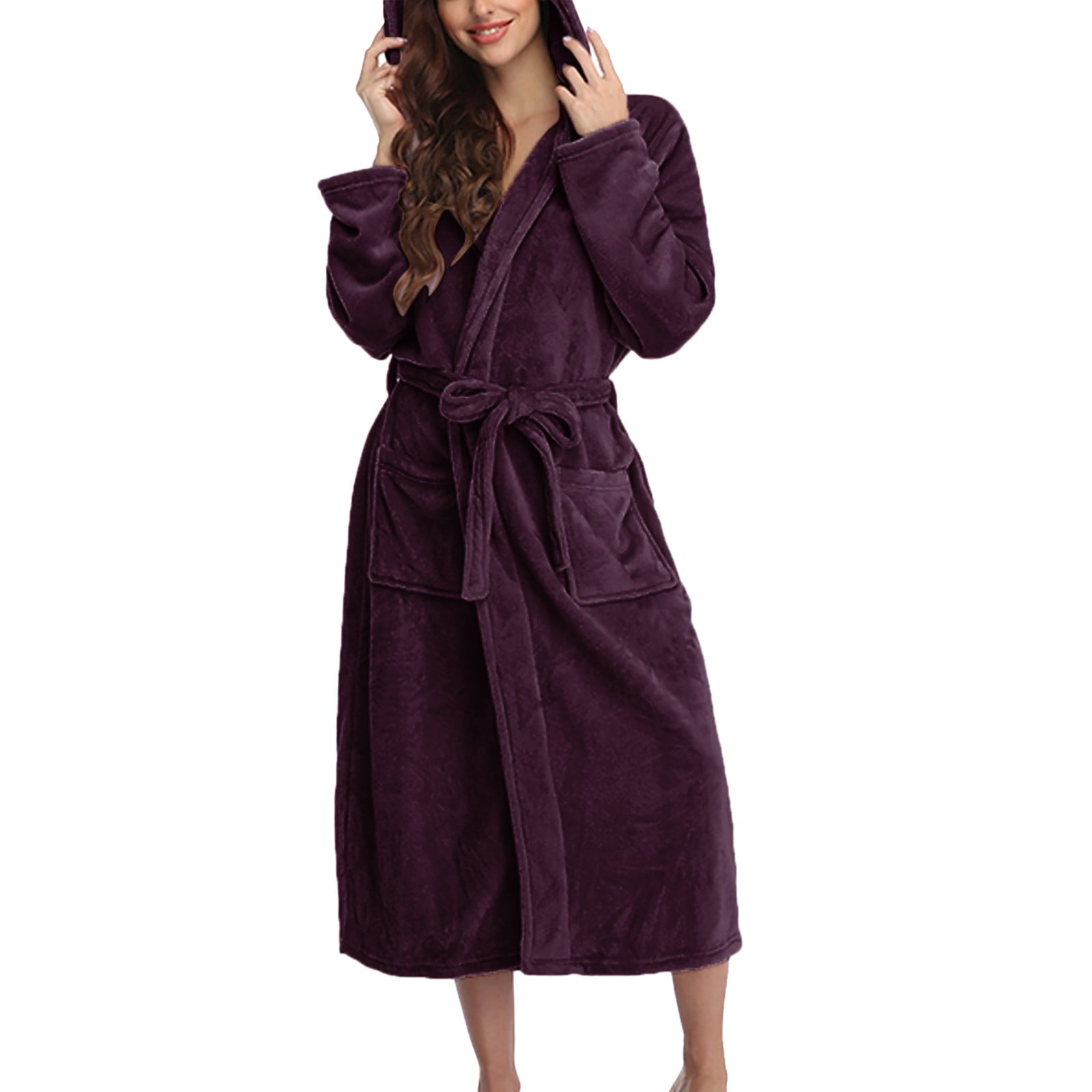 Labakihah Robes for Women Women Hooded Fleece Bathrobe Lightweight Soft Plush Long Flannel