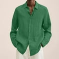 thumbnail image 1 of Labakihah Shirt For Men Male Summer Cotton Linen Solid Casual Plus Size Loose Shirt Mens Turn Down Collar Long Sleeve Shirt Green Xxxxxl, 1 of 5