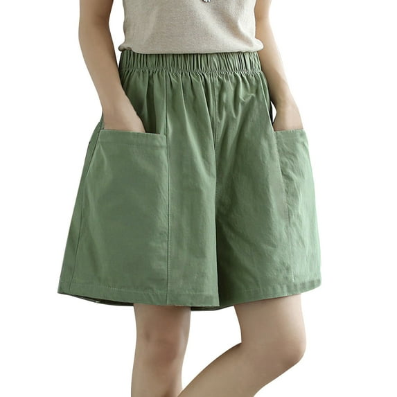 Labakihah Shorts For Women Women'S Casual Bermuda Shorts Elastic Waist Cotton Linen Shorts With Pockets Knee Length Green