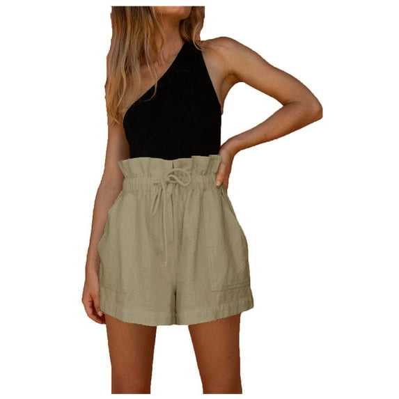 Labakihah Shorts For Women Women'S Summer Casual Cotton And Linen Large Size Loose Drawstring Shorts Beige
