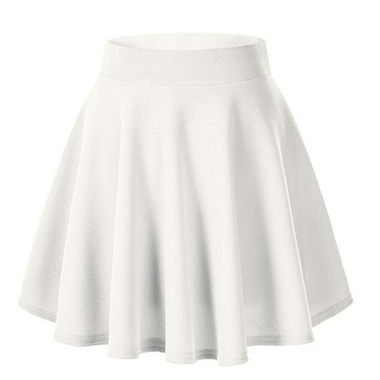 Labakihah Skirts For Women Women S Solid Color Basic Versatile Stretchy Flared Casual Pleats Mini Skirt White Walmart