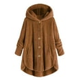 thumbnail image 1 of Lisingtool Womens Tops Women Plus Size Button Plush Tops Hooded Loose Cardigan Wool Coat Winter Jacket Brown, 1 of 5