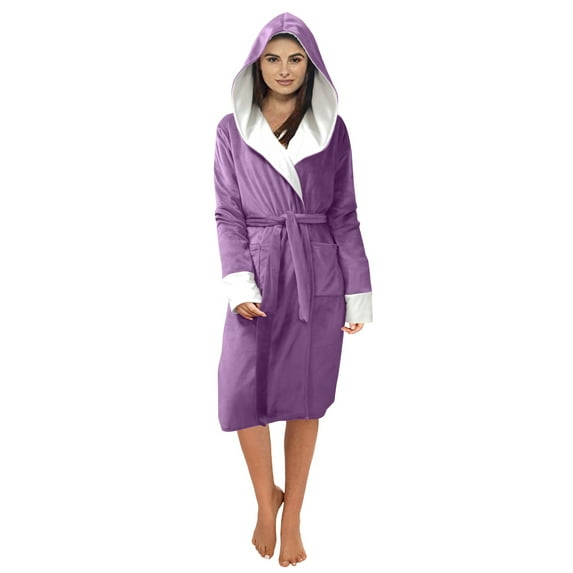 Labakihah coats for women Women Winter Plush Lengthened Shawl Bathrobe Home Clothes Long Sleeved Robe Coat Purple XXL