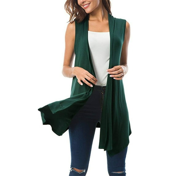 Labakihah coats for women Women's Sleeveless Draped Open Front Cardigan Vest Asymmetric Hem Women Blouse Army Green XL