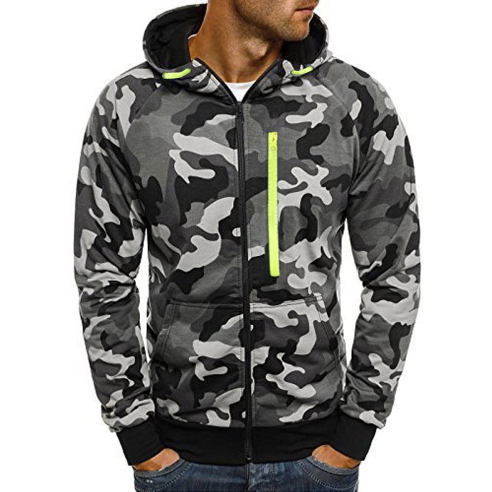 Labakihah hoodies for men Mens Camouflage Zipper Pullover Long Sleeve ...