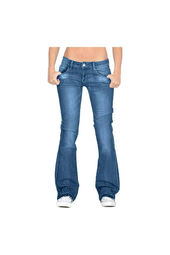 Labakihah jeans for women Women Flare Jeans Mid Waist Bell Jeans Stretch Slim Pants Length Jeans Blue