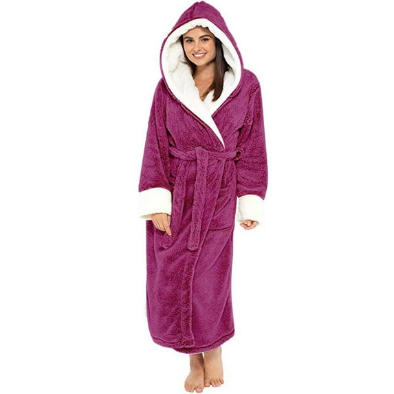 Labakihah robes for women Women Winter Plush Lengthened Shawl Bathrobe Home Clothes Long Sleeved Robe Coat Hot Pink
