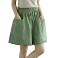 thumbnail image 1 of Labakihah shorts for women Women's Casual Bermuda Shorts Elastic Waist Cotton Linen Shorts With Pockets Knee Length Green, 1 of 6