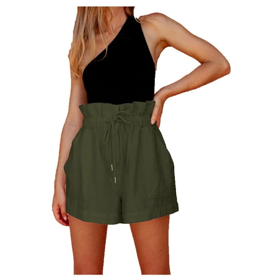 Labakihah shorts for women Women's Summer Casual Cotton And Linen Large Size Loose Drawstring Shorts Green