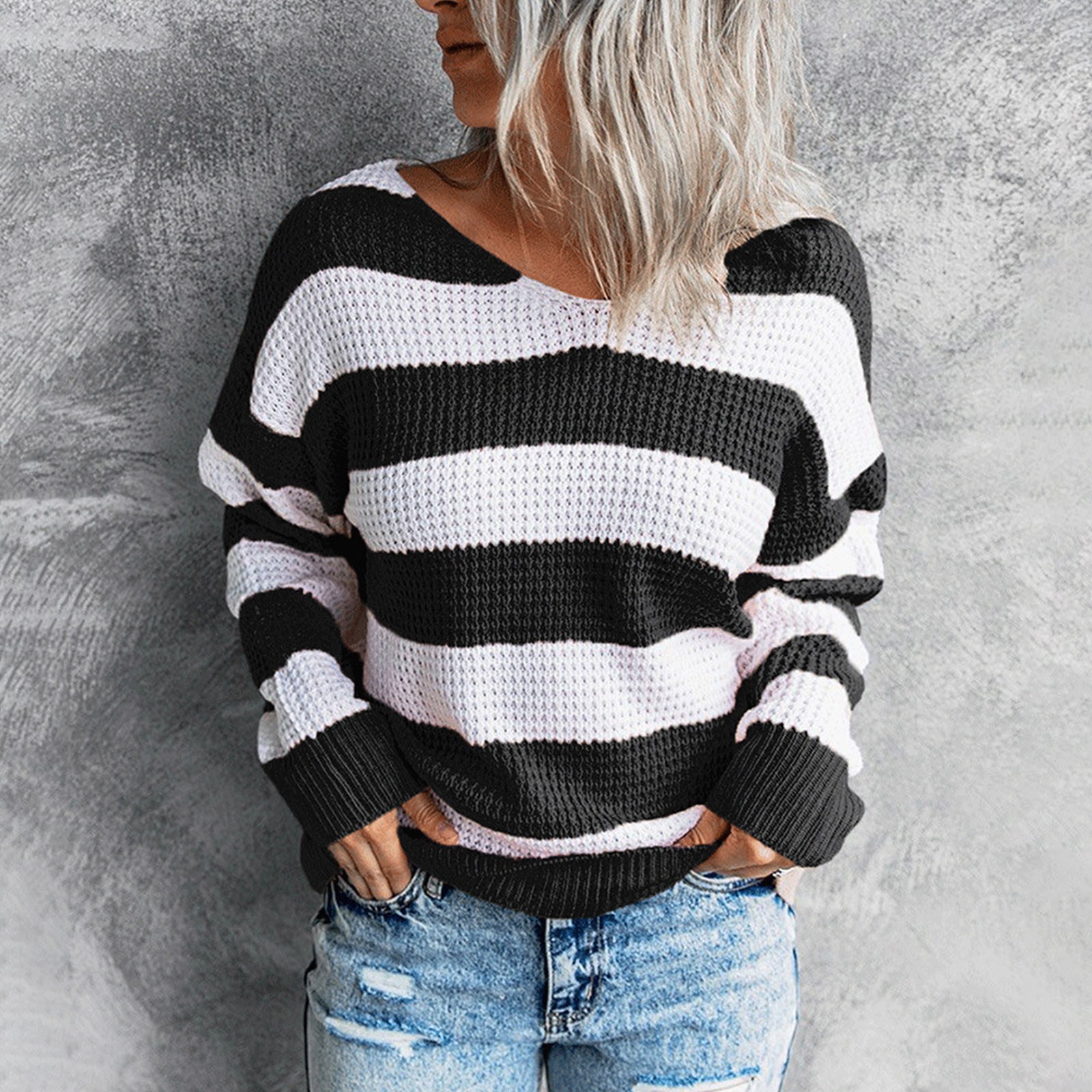 For Fall & Winter, Casual Long Sleeve Color Block Crew Neck Sweater, Women's Clothing