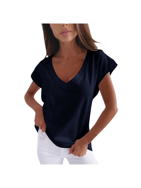 t shirts for women Womens T Shirts V Neck Loose Fitting Summer Tops Black