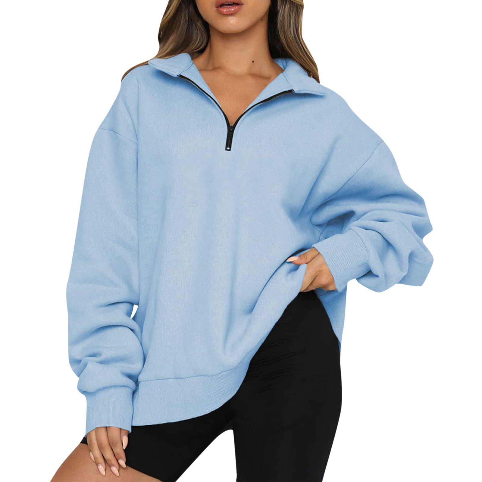 Labakihah womens tops Womens Oversized Half Zip Pullover Long Sleeve ...