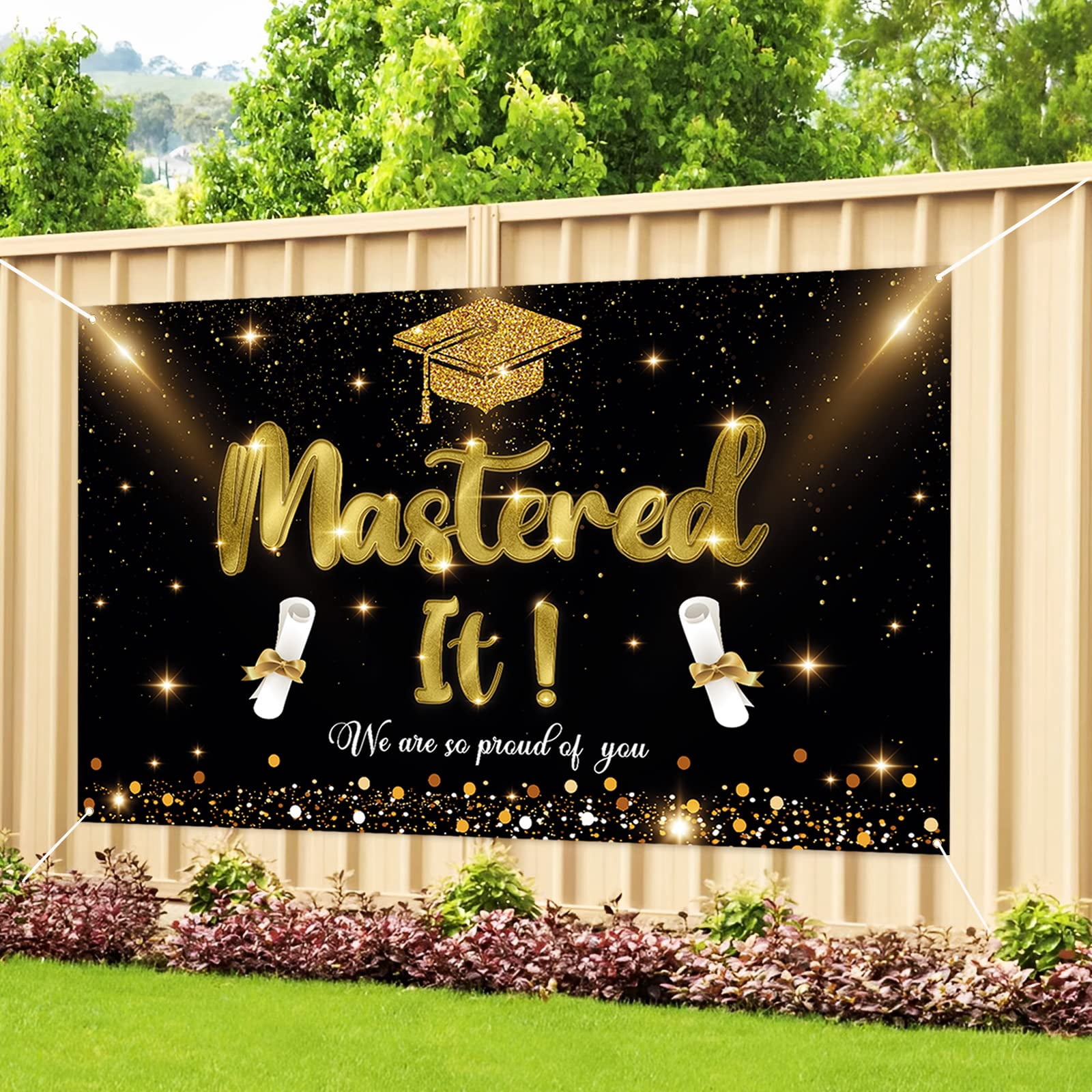 She Mastered It Banner – Glitzer-Banner Für Master-Abschlussparty 2025, Ca. 2,6 M Lang