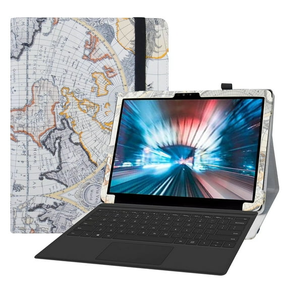 Labanema 12.3" Dell Latitude 7200 2-in-1 Business Laptop Case, PU Leather Folio Stand Protective Case, Cover for 12.3" Dell Latitude 7200 2-in-1 Business Laptop (Map White)
