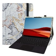 Labanema 13" NEW Microsoft Surface Pro X Case, PU Leather Folio Stand Protective Case, Cover for 13" NEW Microsoft Surface Pro X Map White
